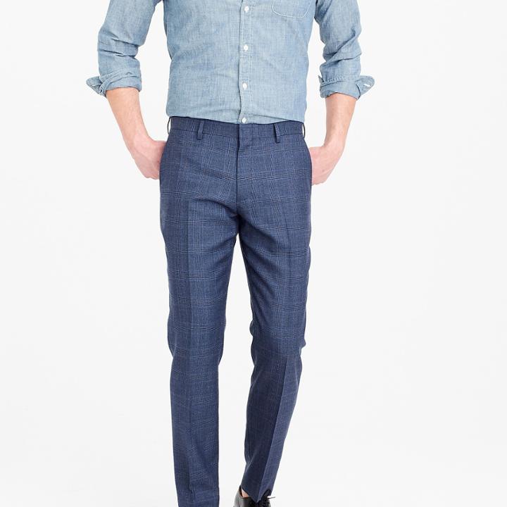 J.Crew Ludlow Slim-fit suit pant in blue glen plaid American wool