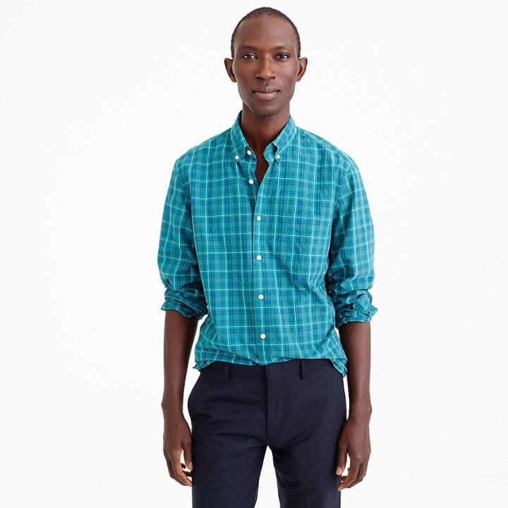 J.Crew Stretch Secret Wash shirt in teal plaid