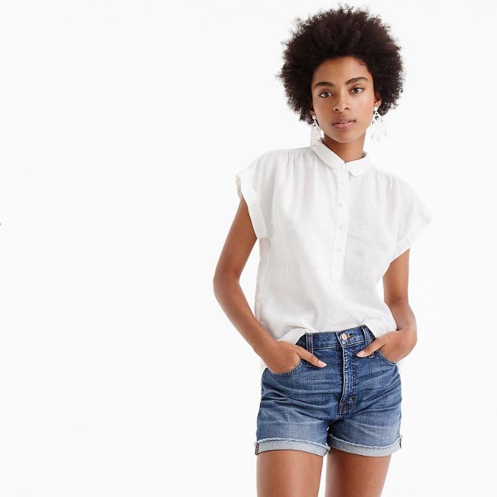 J.Crew Collared popover in piece-dyed cotton-linen