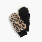 J.Crew Girls' faux-fur-trimmed mittens in leopard