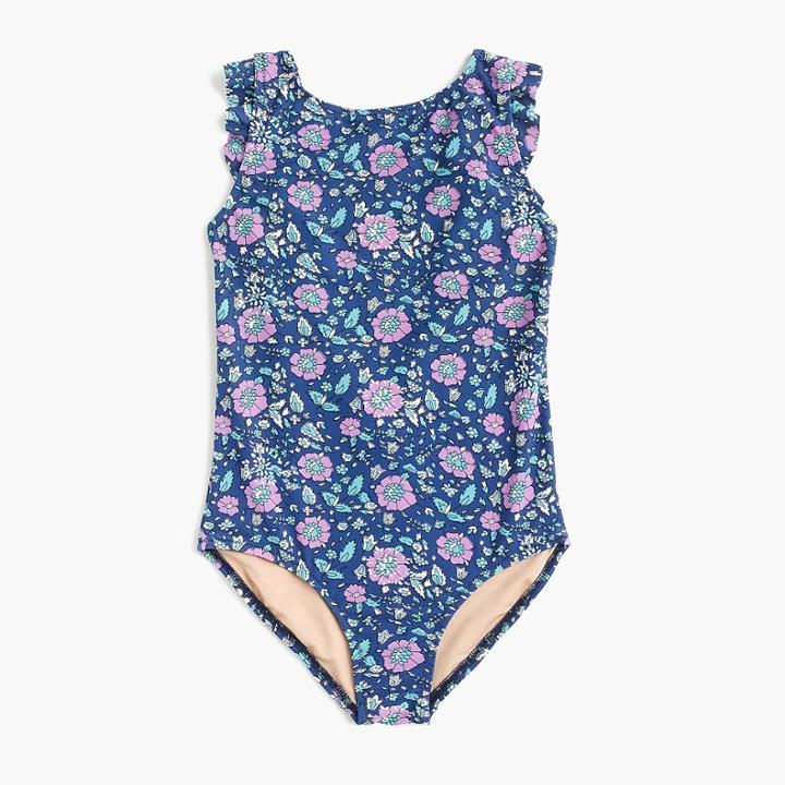 J.Crew Girls' flutter-sleeve one-piece swimsuit in floral