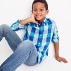 J.Crew Kids' lightweight flannel shirt in turquoise plaid