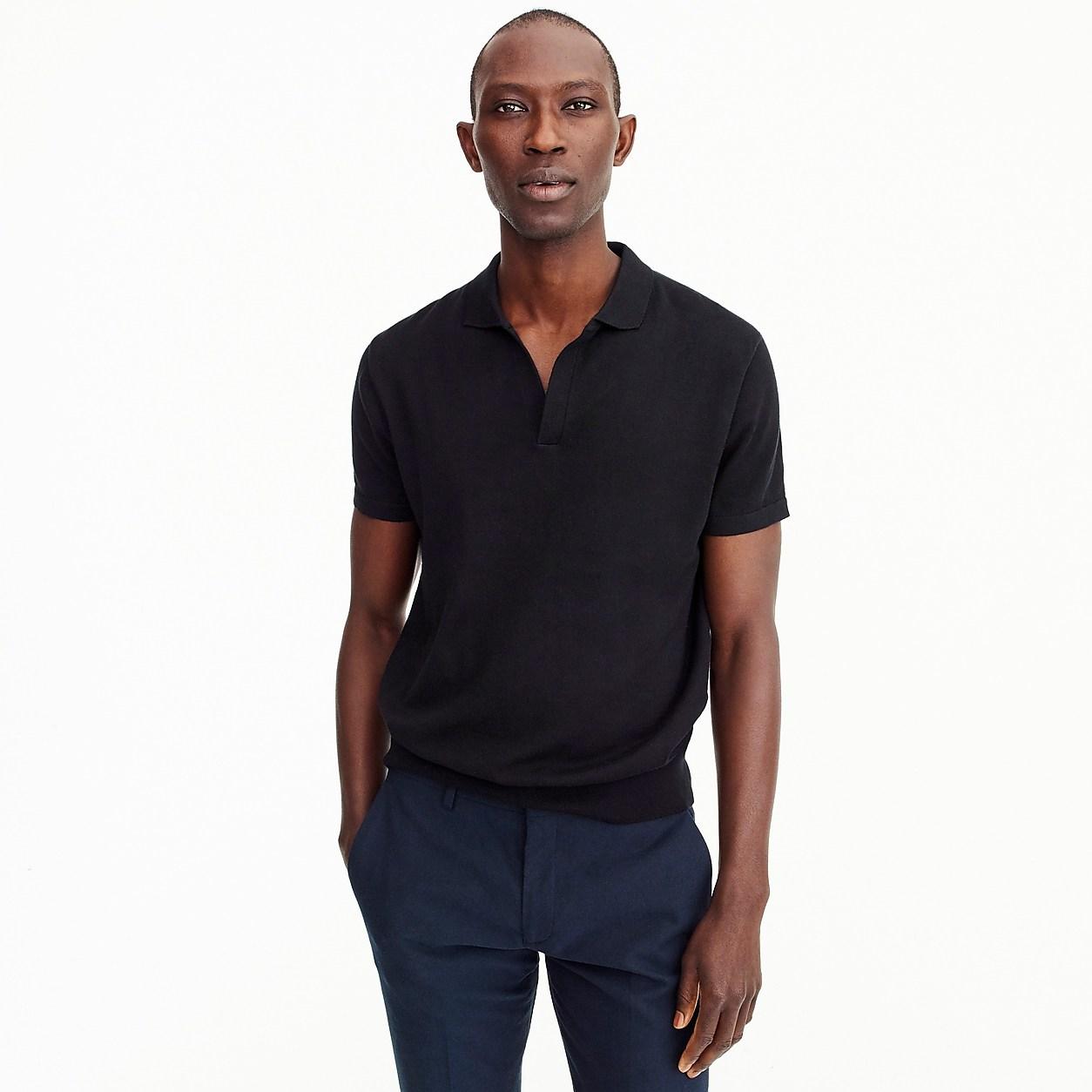 J.Crew Pima cotton short-sleeve Johnny-collar sweater polo in black |  LookMazing