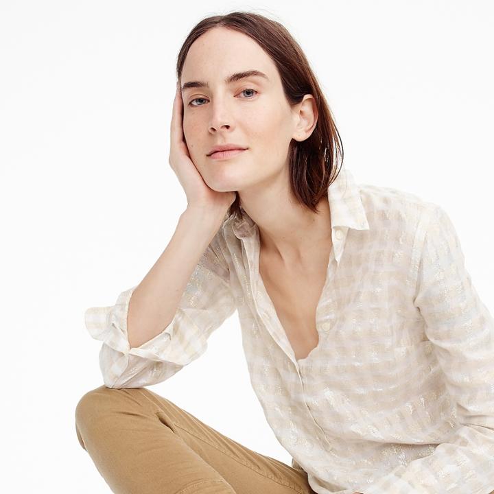 J.Crew Classic popover shirt in metallic cotton voile