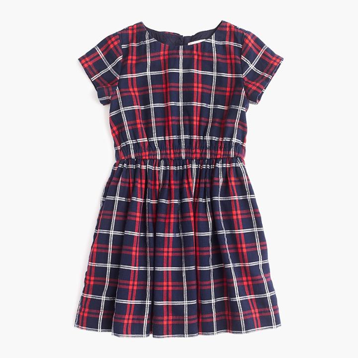 J.Crew Girls' elastic-waist dress in sparkle plaid