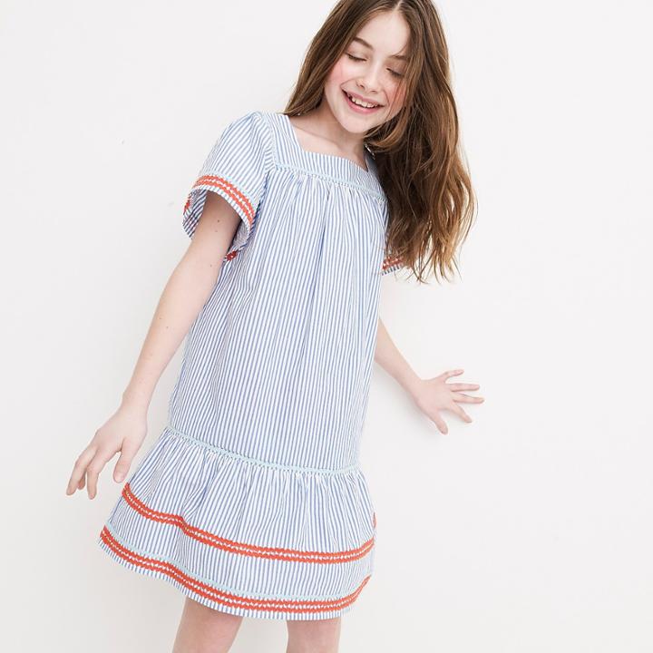 J.Crew Girls' rickrack-trimmed dress in seersucker