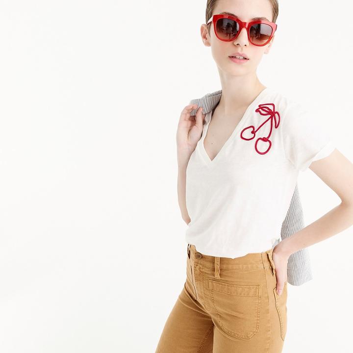 J.Crew Cherry-embroidered V-neck T-shirt