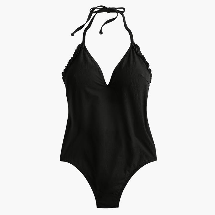 J.Crew Ruffle halter one-piece swimsuit in piqunylon