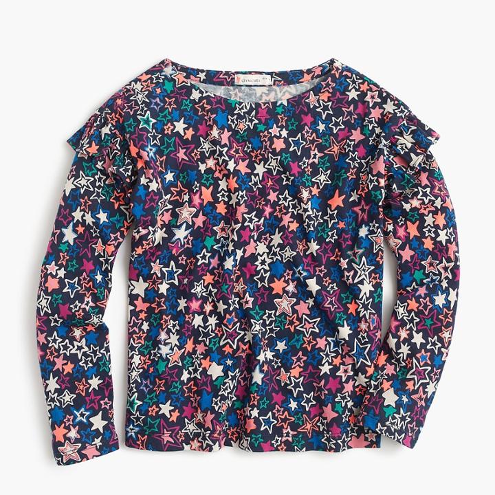 J.Crew Girls' star-printed long-sleeve T-shirt with ruffles