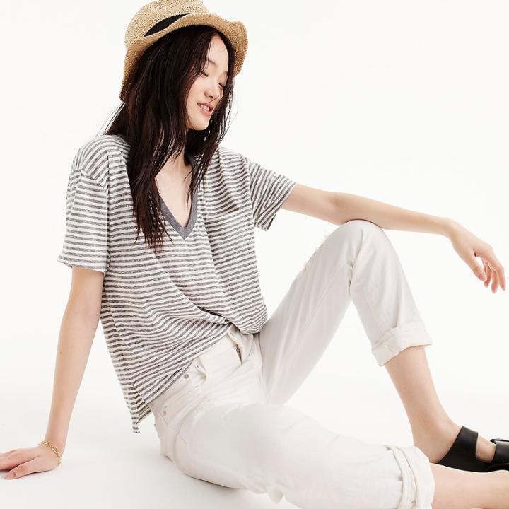 J.Crew Slub cotton V-neck T-shirt in stripes