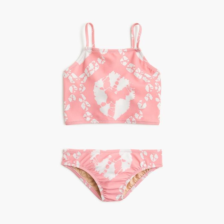 J.Crew Girls' cropped tankini set in pink tie-dye
