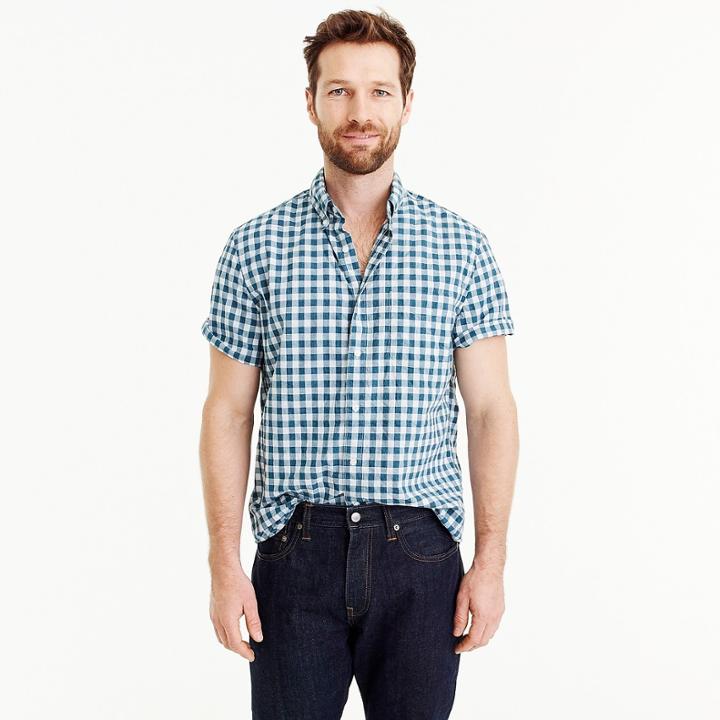 J.Crew Short-sleeve shirt in teal heather poplin gingham