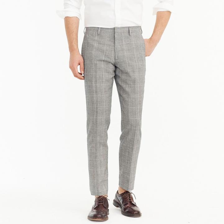 J.Crew Ludlow Slim-fit suit pant in Italian glen plaid wool-linen