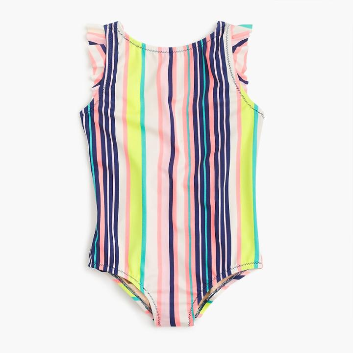 J.Crew Girls' flutter-sleeve one-piece swimsuit in pink stripe