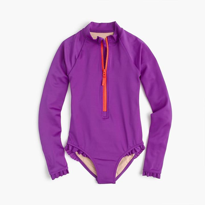 J.Crew Girls' long-sleeve one-piece swimsuit with ruffles