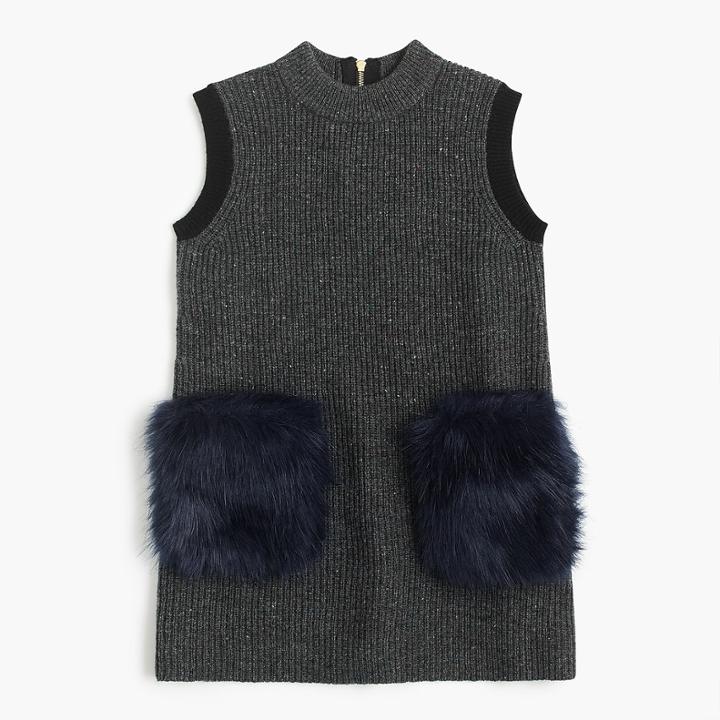 J.Crew Girls' faux-fur pocket sweater-dress
