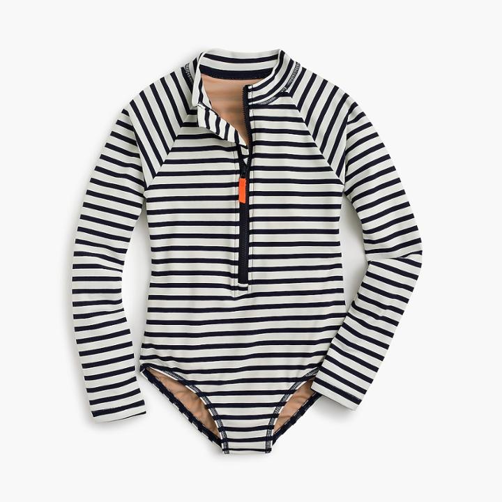 J.Crew Girls' long-sleeve one-piece swimsuit in stripes
