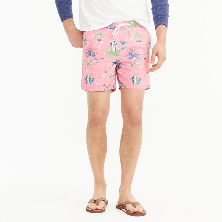 J.Crew 6 swim trunk in Hawaii print