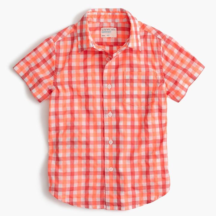 J.Crew Kids' short-sleeve Secret Wash shirt in neon gingham