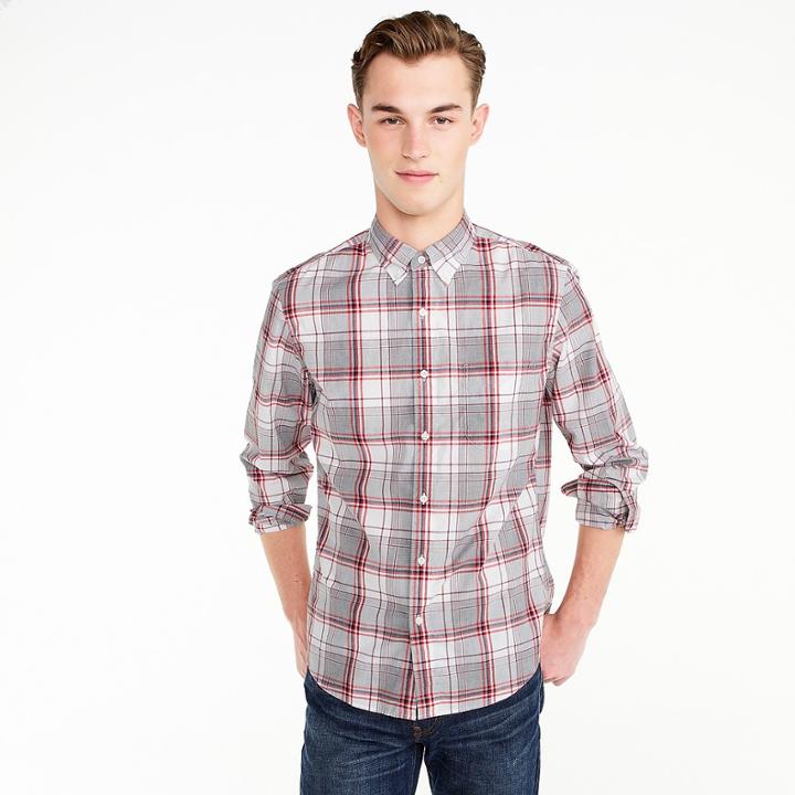J.Crew Stretch Secret Wash shirt in heather poplin grey and red plaid