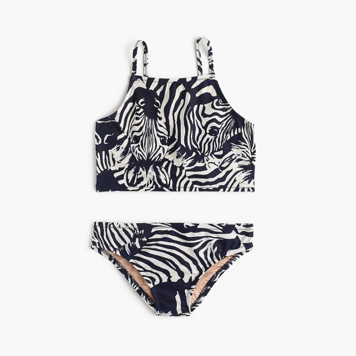 J.Crew Girls' cropped tankini set in Ratti zebra print