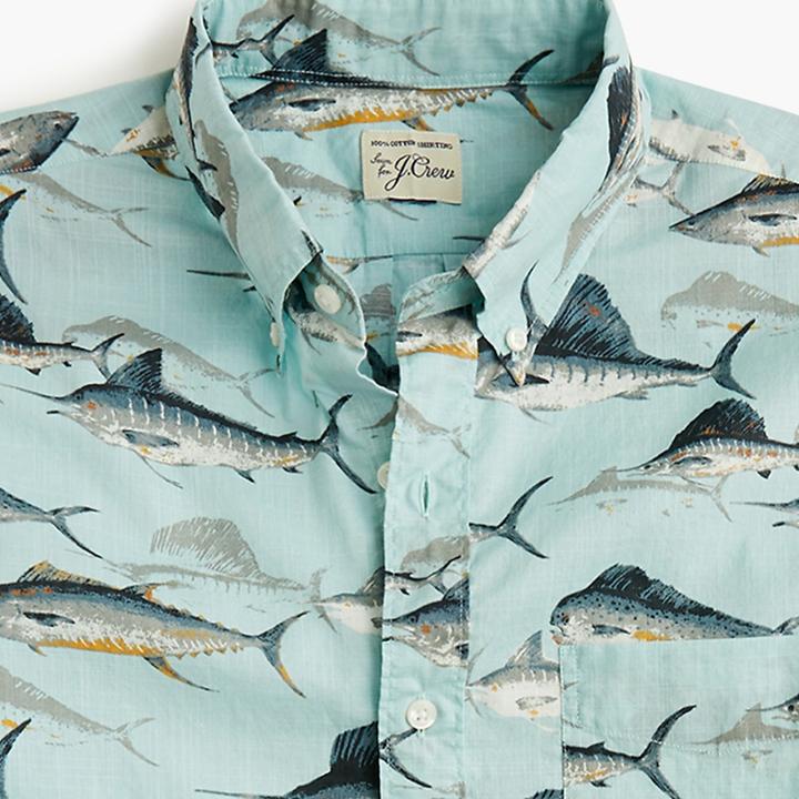 J.Crew Short-sleeve slub cotton shirt in sporting fish print