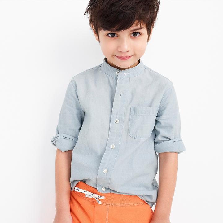J.Crew Kids' band collar shirt in chambray
