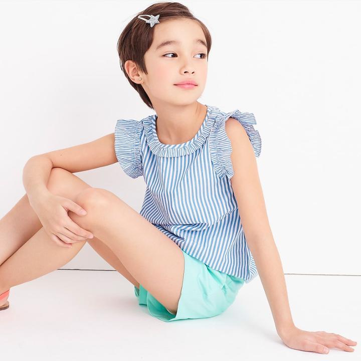 J.Crew Girls' ruffle-trimmed top in shirting stripe