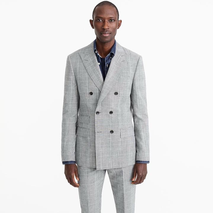 J.Crew Ludlow Slim-fit one-and-a-half-breasted suit jacket in Italian glen plaid wool-linen