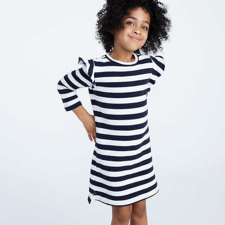 J.Crew Girls' striped ruffle-trimmed long-sleeve dress