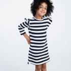 J.Crew Girls' striped ruffle-trimmed long-sleeve dress