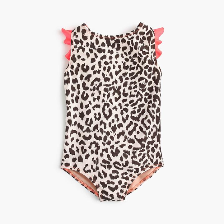 J.Crew Girls' flutter-sleeve one-piece swimsuit in leopard