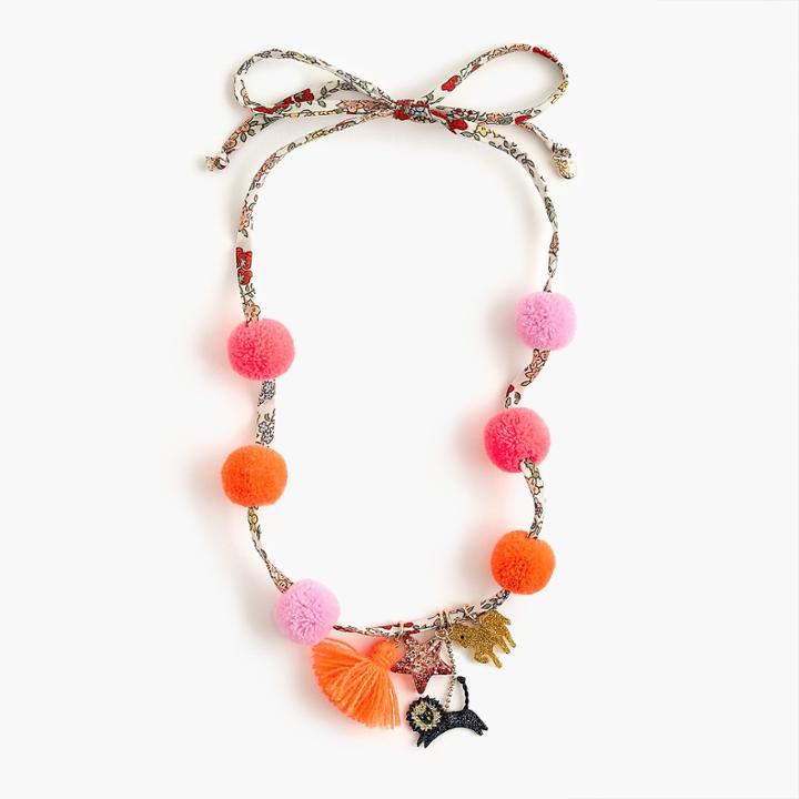 J.Crew Girls' fabric pom-pom charm necklace