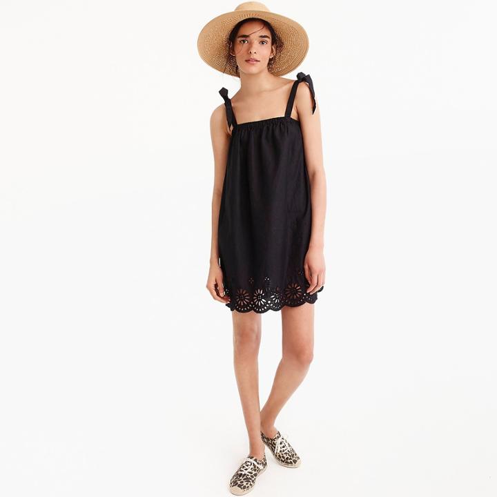 J.Crew Tie-shoulder dress with embroidery
