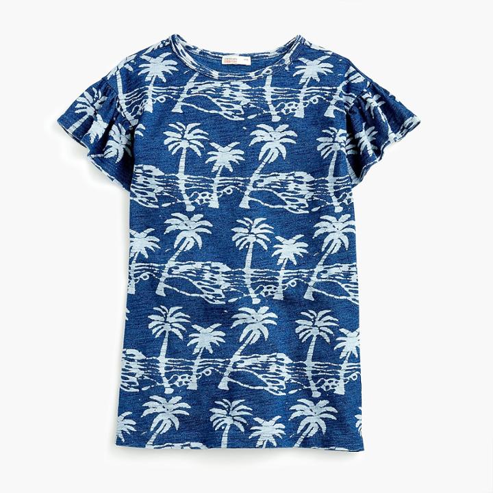 J.Crew Girls' ruffle-sleeve T-shirt dress in palm print