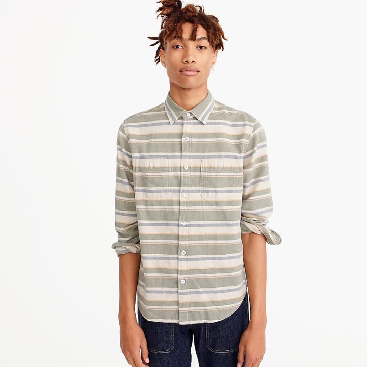 J.Crew Deck stripe workshirt in green
