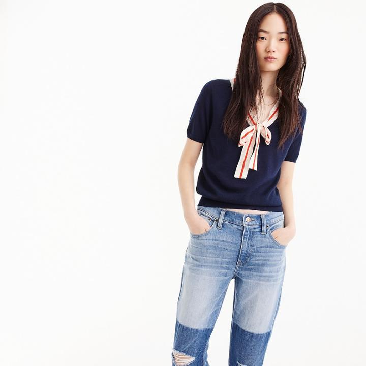 J.Crew Tie-neck short-sleeve sweater in everyday cashmere