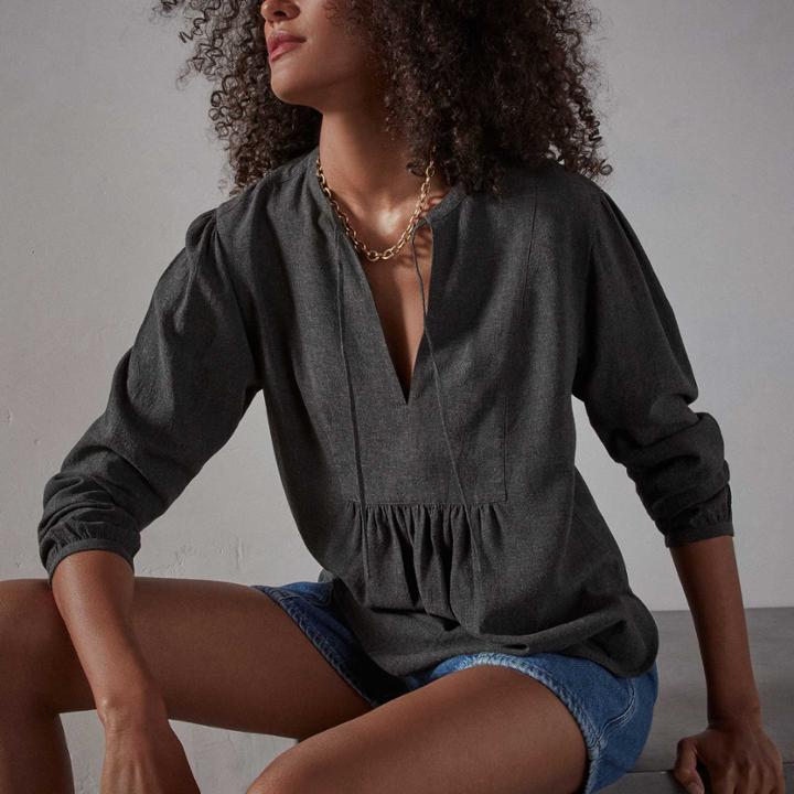 James Perse Curved Hem Peasant Blouse