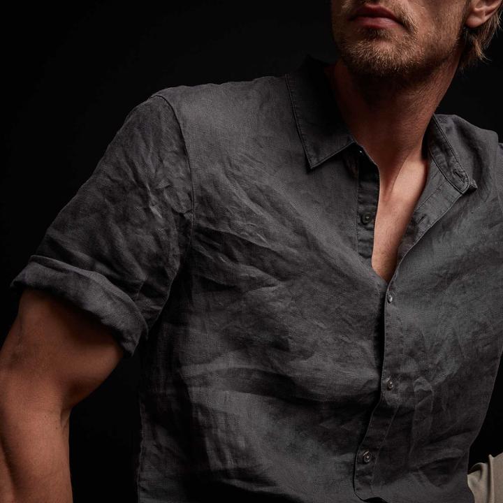 James Perse Garment Dyed Short Sleeve Linen Shirt