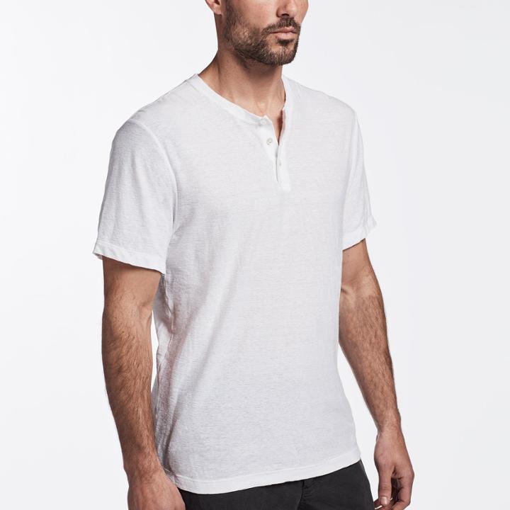 James Perse Short Sleeve Cotton Linen Jersey Henley