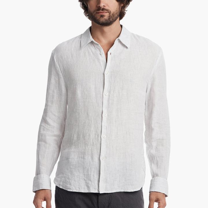 James Perse Slim Fit Striped Linen Shirt