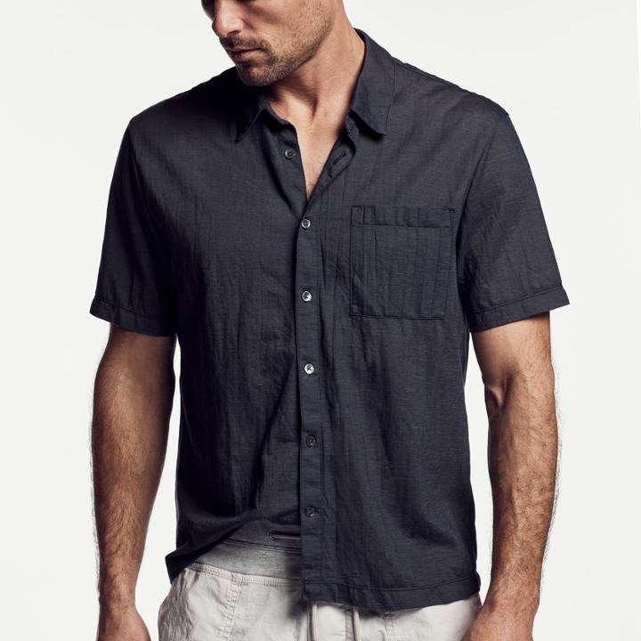 James Perse Short Sleeve Chambray Knit Shirt