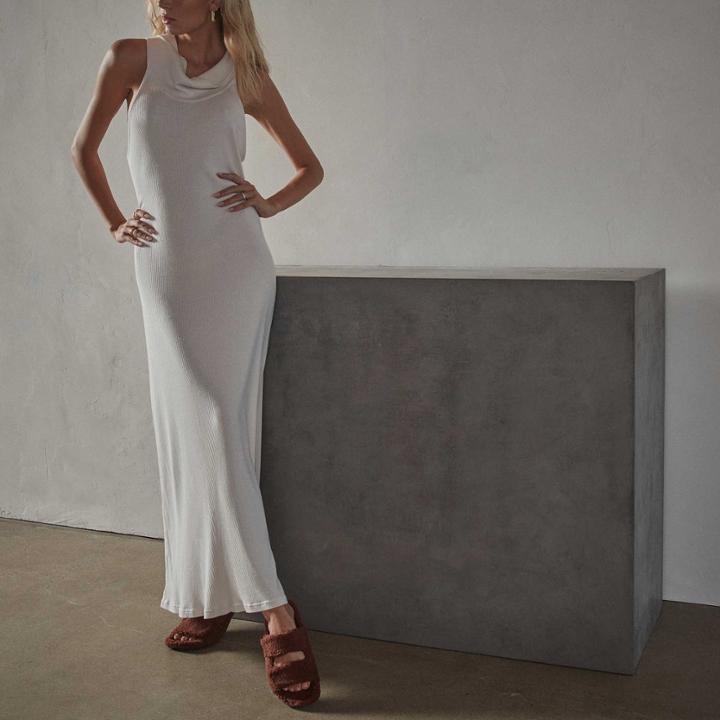 James Perse Cut Away Funnel Neck Ribbed Dress