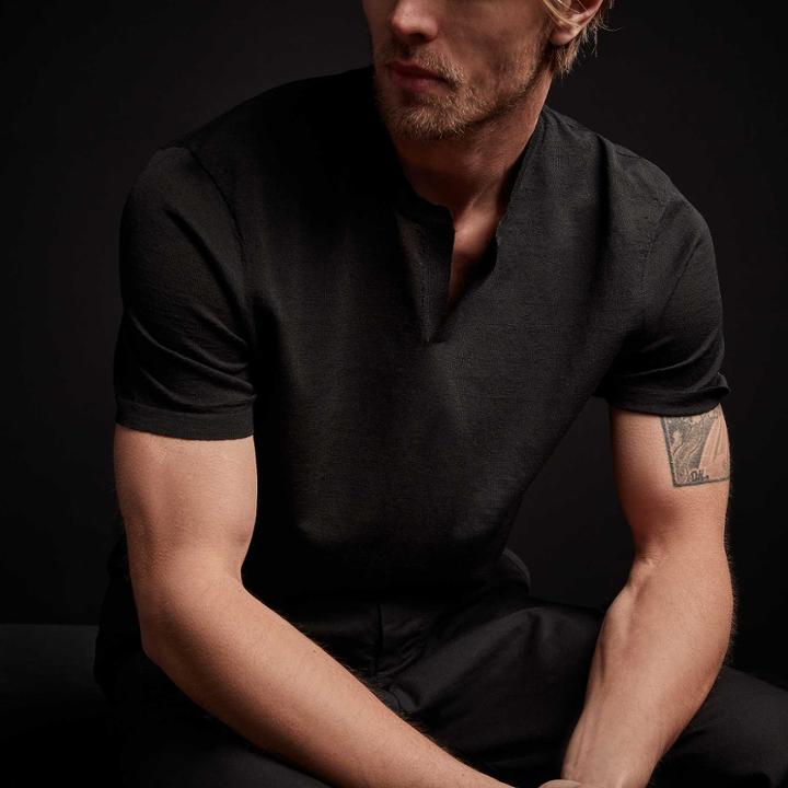 James Perse Linen Blend Short Sleeve Henley Sweater