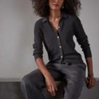 James Perse Stretch Linen Rib Button Up Shirt