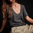 James Perse Stretch Linen Soft V Short Sleeve Sweater