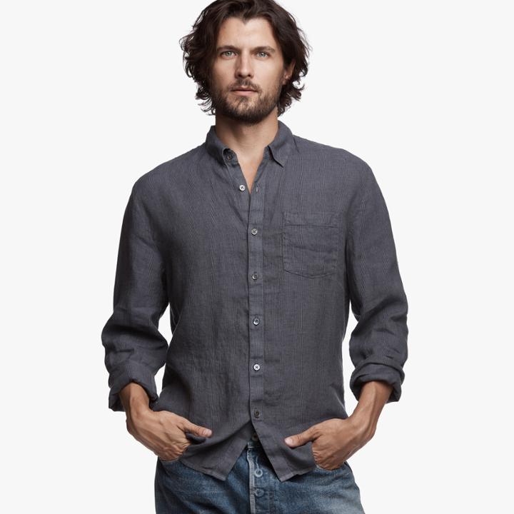 James Perse Long Sleeve Needle Stripe Linen Shirt