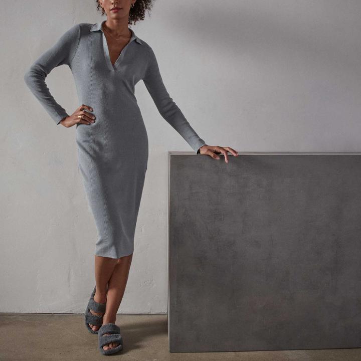 James Perse Stretch Linen Rib Polo Dress