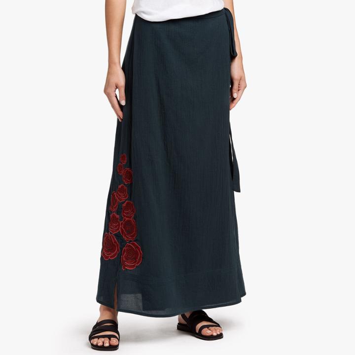James Perse Grateful Dead Rose Embroidered Wrap Skirt