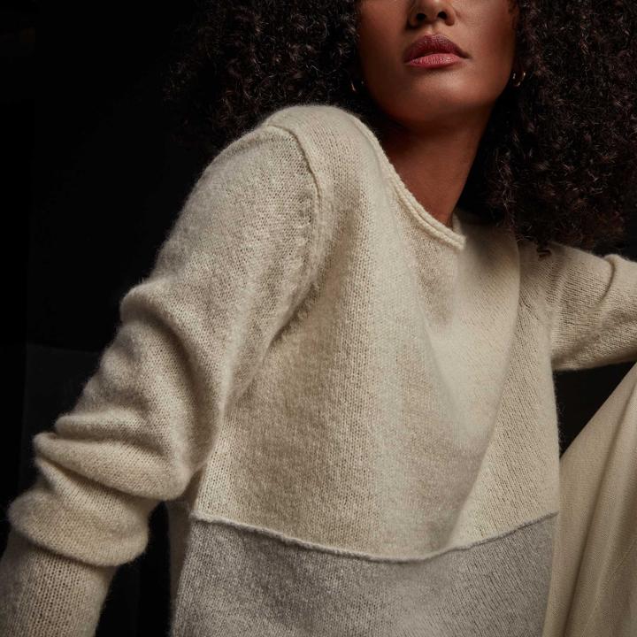 James Perse Two Tone Cashmere Boatneck Sweater